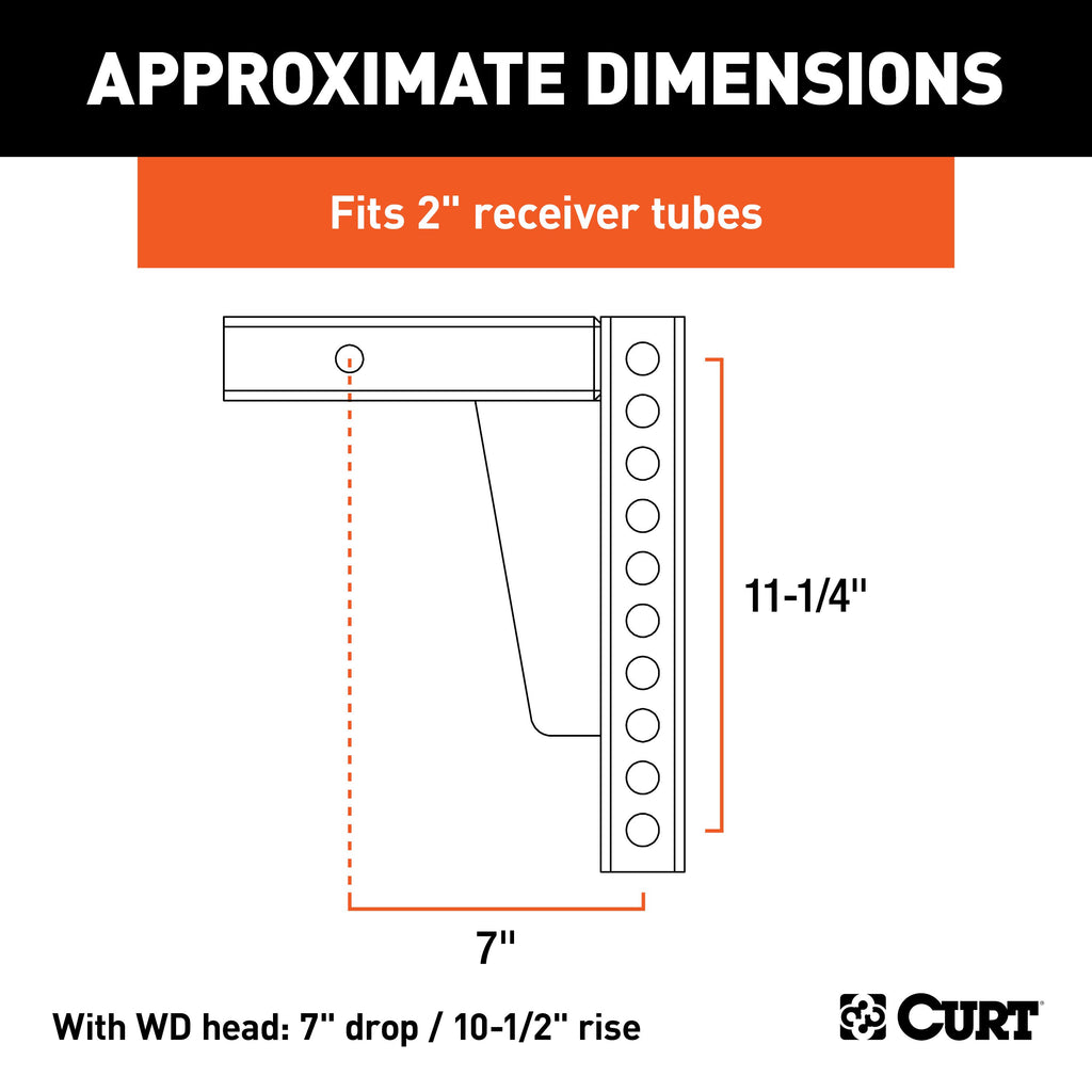 CURT 17123 Weight Distribution Shank (2" Shank, 7" Drop, 10-1/2" Rise)
