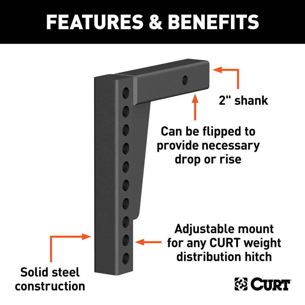 CURT 17123 Weight Distribution Shank (2" Shank, 7" Drop, 10-1/2" Rise)