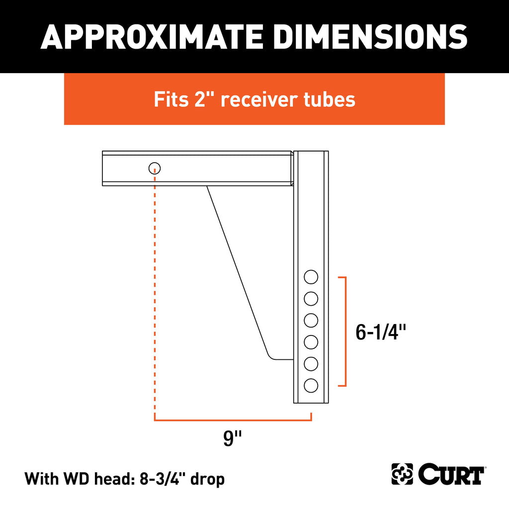 CURT 17124 Weight Distribution Shank (2" Shank, 8-3/4" Drop)