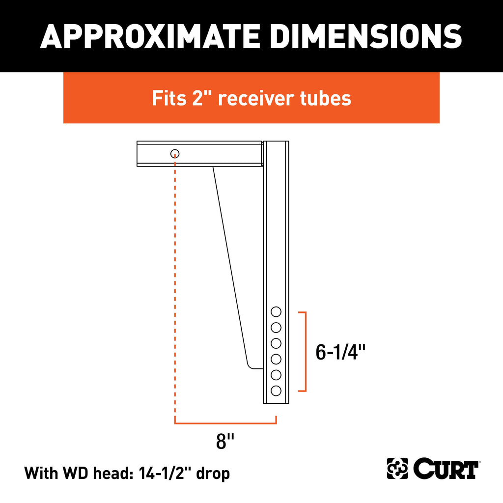 CURT 17125 Weight Distribution Shank (2" Shank, 14-1/2" Drop)