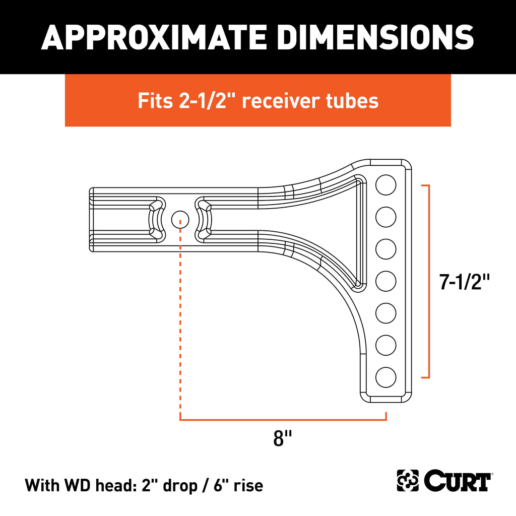 CURT 17131 Weight Distribution Shank (2-1/2" Shank, 2" Drop, 6" Rise)