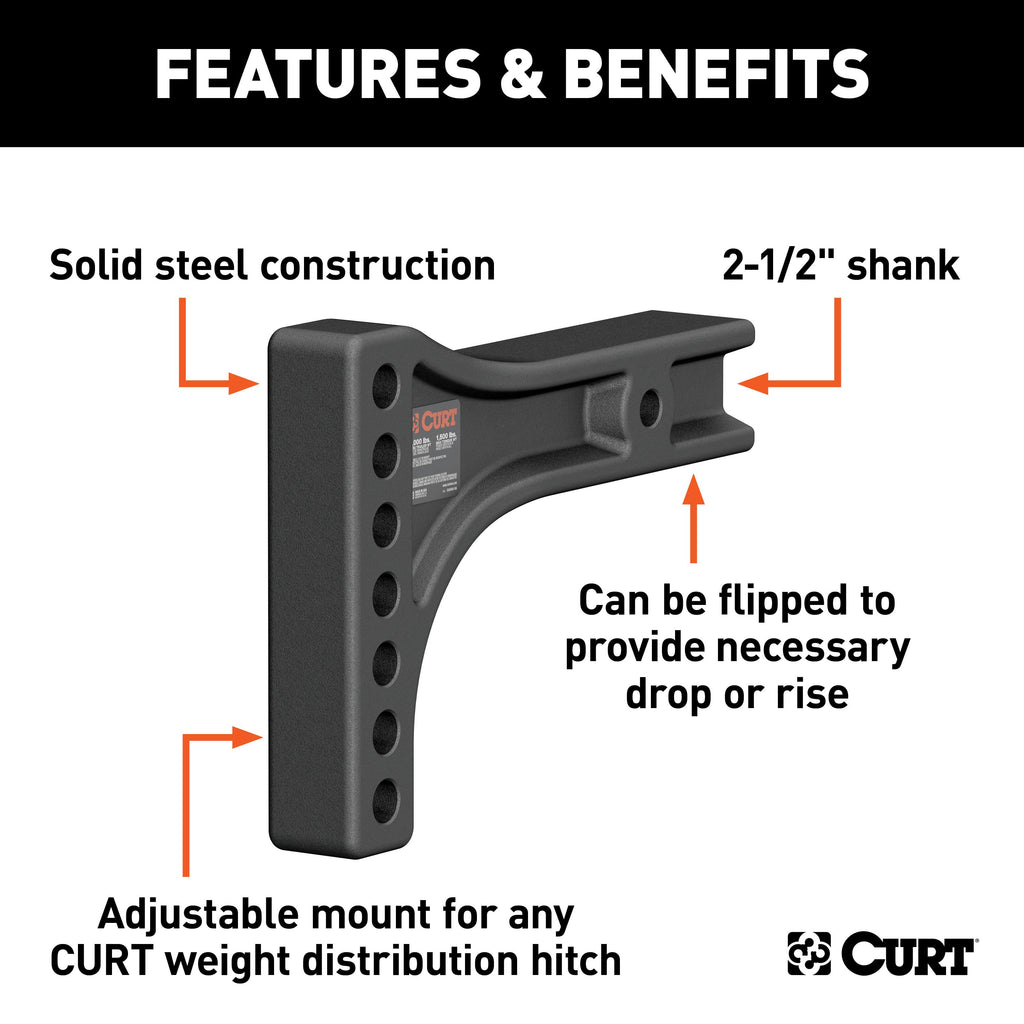 CURT 17131 Weight Distribution Shank (2-1/2" Shank, 2" Drop, 6" Rise)