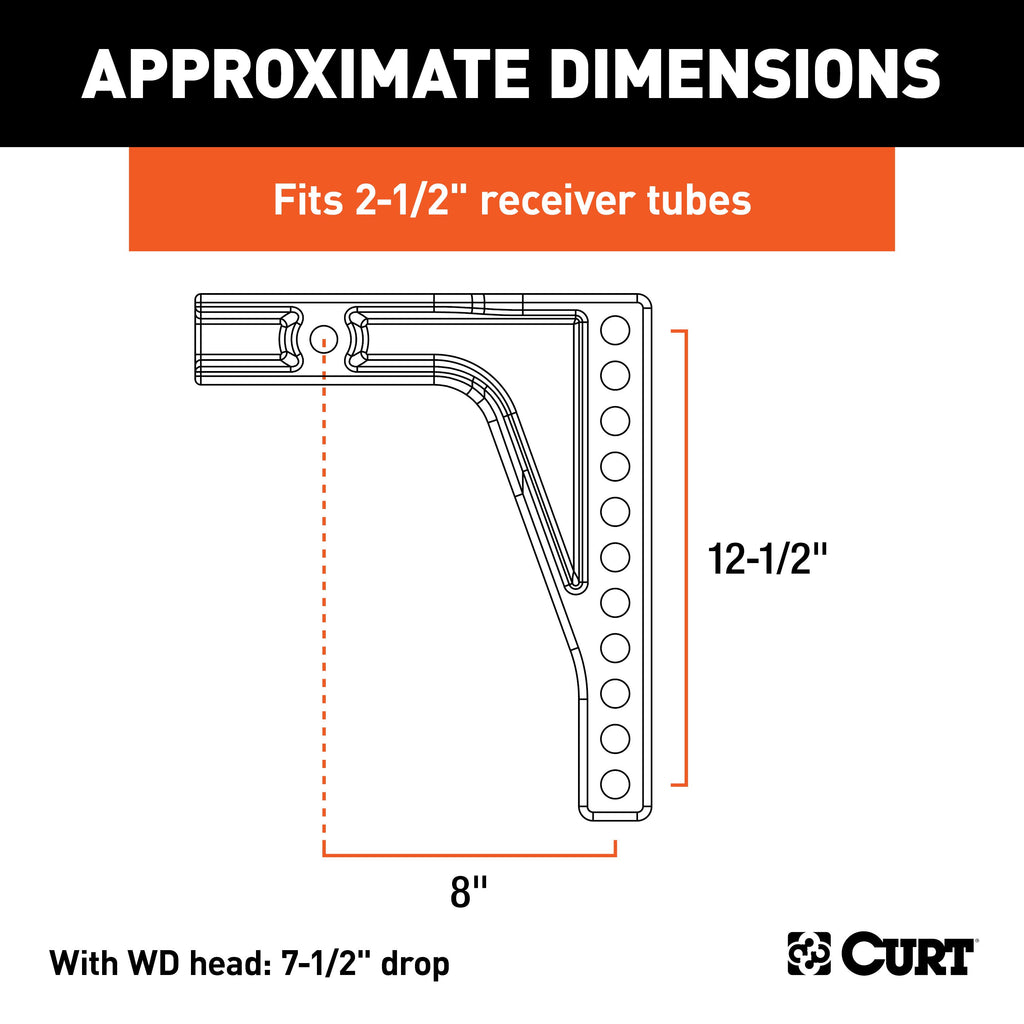 CURT 17132 Weight Distribution Shank (2-1/2" Shank, 8" Drop)