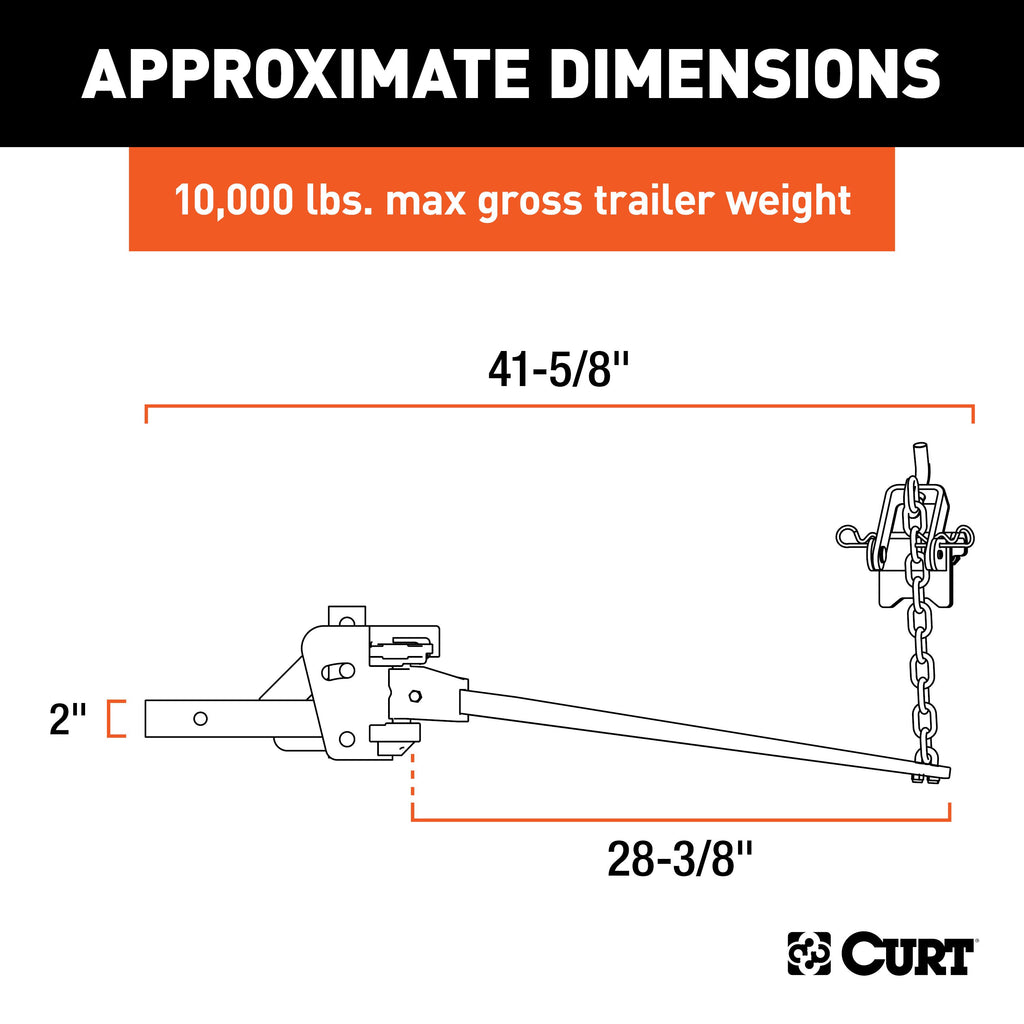 CURT 17332 Short Trunnion Bar Weight Distribution Hitch (8K - 10K lbs., 28-3/8" Bars)
