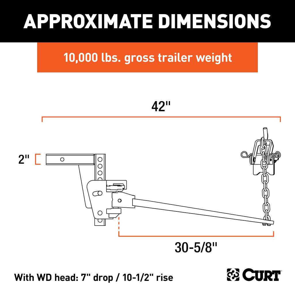 CURT 17352 Deep Drop Trunnion Bar Weight Distribution Hitch (8K - 10K lbs, 30-5/8" Bars)