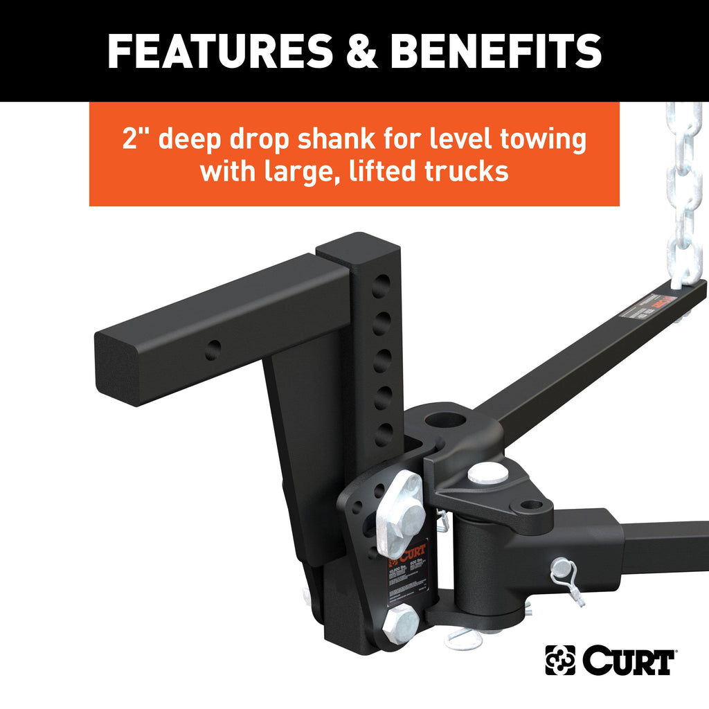 CURT 17352 Deep Drop Trunnion Bar Weight Distribution Hitch (8K - 10K lbs, 30-5/8" Bars)