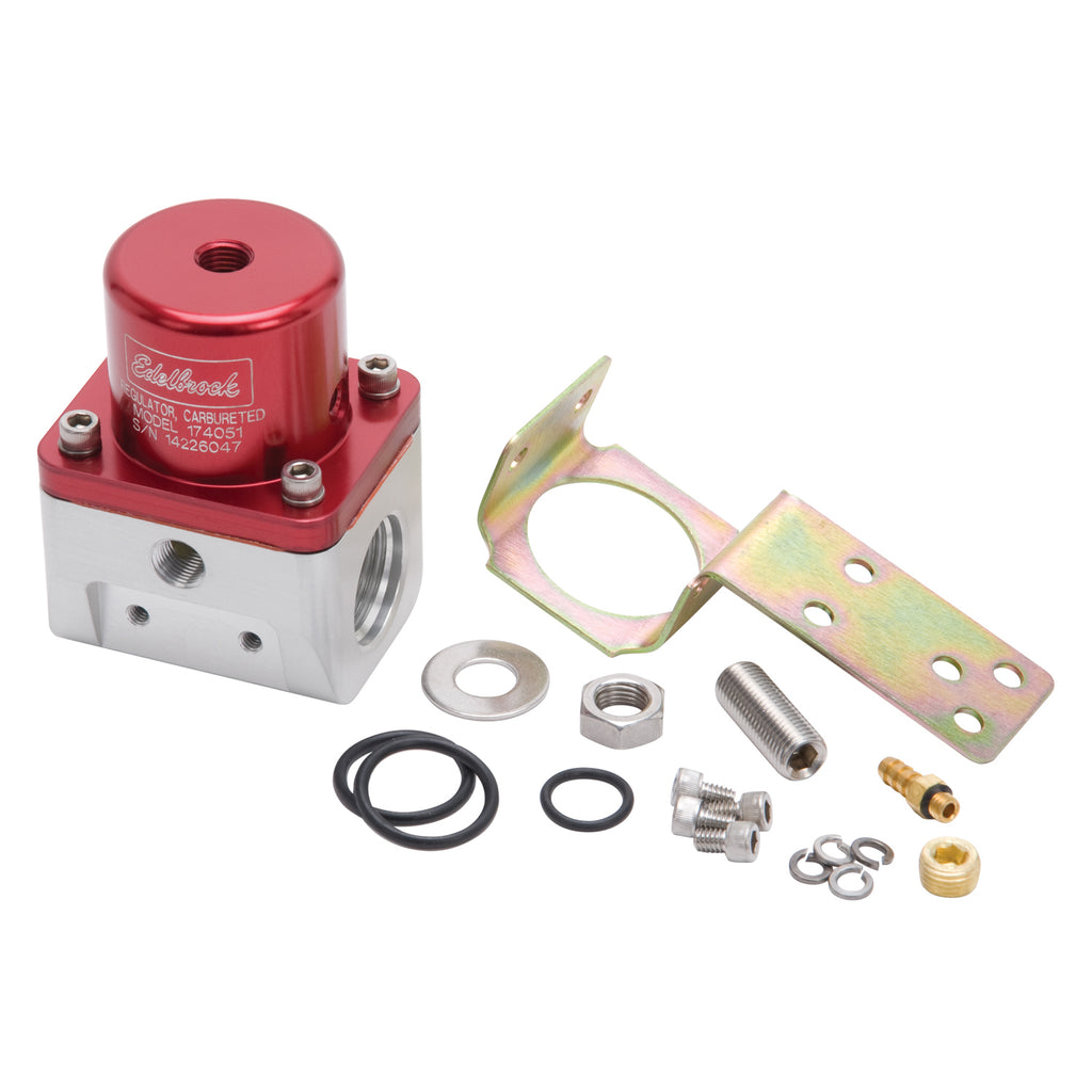 Edelbrock 174051 Carbureted Adjustable Bypass Fuel Pressure Regulator (180 GPH) in Red Finish
