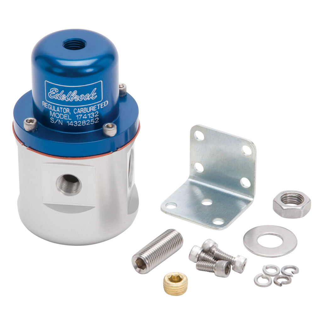 Edelbrock 174132 Carbureted Adjustable Bypass Fuel Pressure Regulator (160 GPH) in Blue Finish