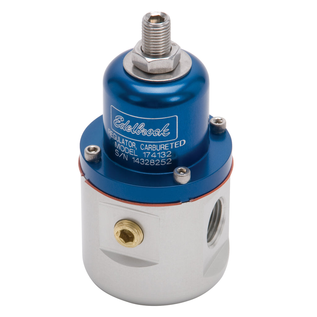 Edelbrock 174132 Carbureted Adjustable Bypass Fuel Pressure Regulator (160 GPH) in Blue Finish