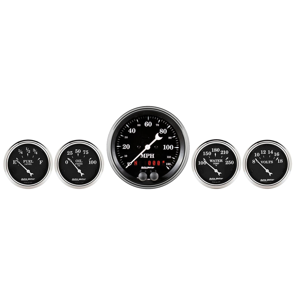 AutoMeter 1750 GAUGE KIT, 5 PC., 3 3/8" & 2 1/16", GPS SPEEDOMETER, OLD TYME BLACK