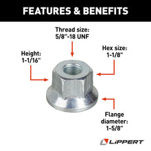 Load image into Gallery viewer, CURT 176321 Hex Flange Wheel Nut - 5/8"-18