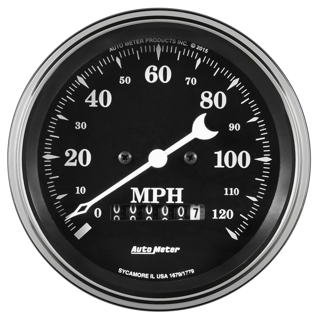 AutoMeter 1779 GAUGE, SPEEDO., 3 3/8", 120MPH, ELEC. PROG. W/ WHEEL ODO, OLD TYME BLACK