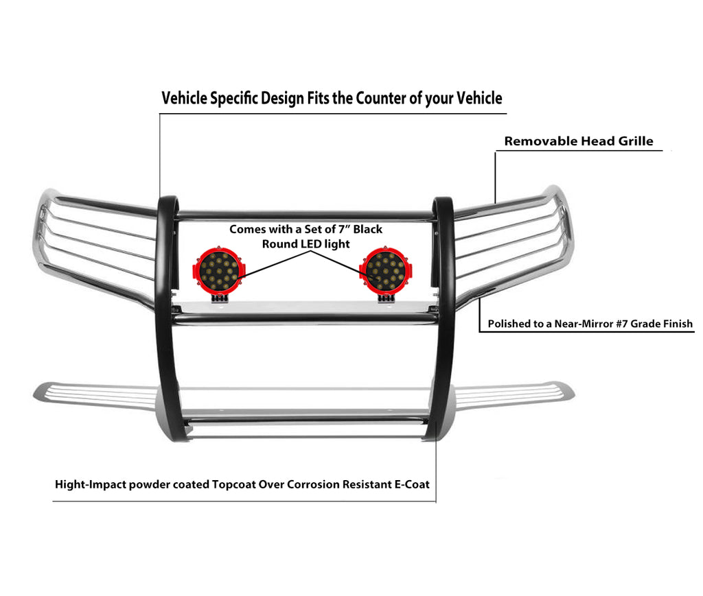 Black Horse Off Road 17A096402MSS-PLR Grille Guard Kit for Select Toyota Tacoma