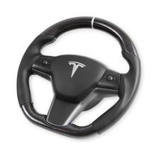 Load image into Gallery viewer, 17C-Tesla-Model-3-Steering-Wheel-Carbon-Fiber-W-Leather-Grips-Black-Leather
