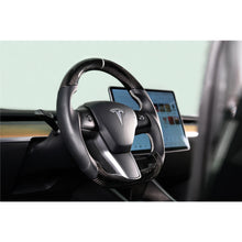 Load image into Gallery viewer, 17C-Tesla-Model-3-Steering-Wheel-Carbon-Fiber-W-Leather-Grips-Black-Leather