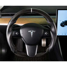 Load image into Gallery viewer, 17C-Tesla-Model-3-Steering-Wheel-Carbon-Fiber-W-Leather-Grips-Black-Leather