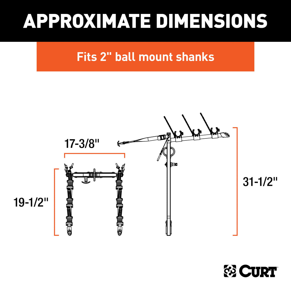 CURT 18013 Clamp-On Bike Rack (3 Bikes, Fits Over 2" Shank)