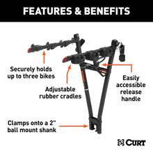 Load image into Gallery viewer, CURT 18013 Clamp-On Bike Rack (3 Bikes, Fits Over 2" Shank)