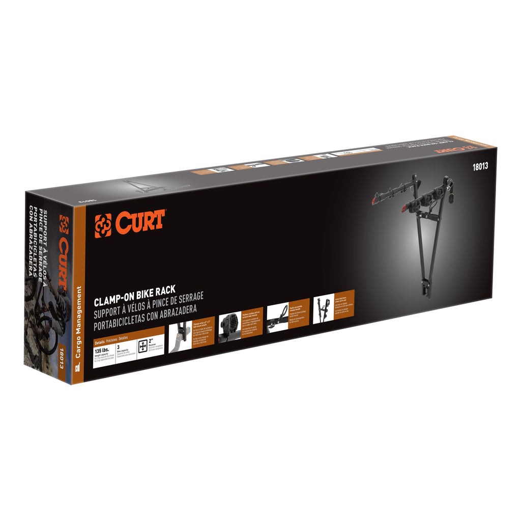 CURT 18013 Clamp-On Bike Rack (3 Bikes, Fits Over 2" Shank)