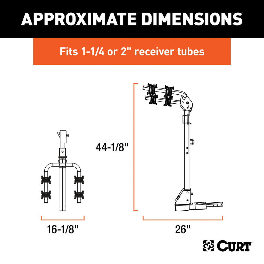 CURT 18021 Hitch-Mounted Bike Rack (2 Bikes, 1-1/4" or 2" Shank)
