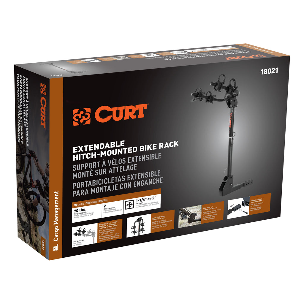 CURT 18021 Hitch-Mounted Bike Rack (2 Bikes, 1-1/4" or 2" Shank)