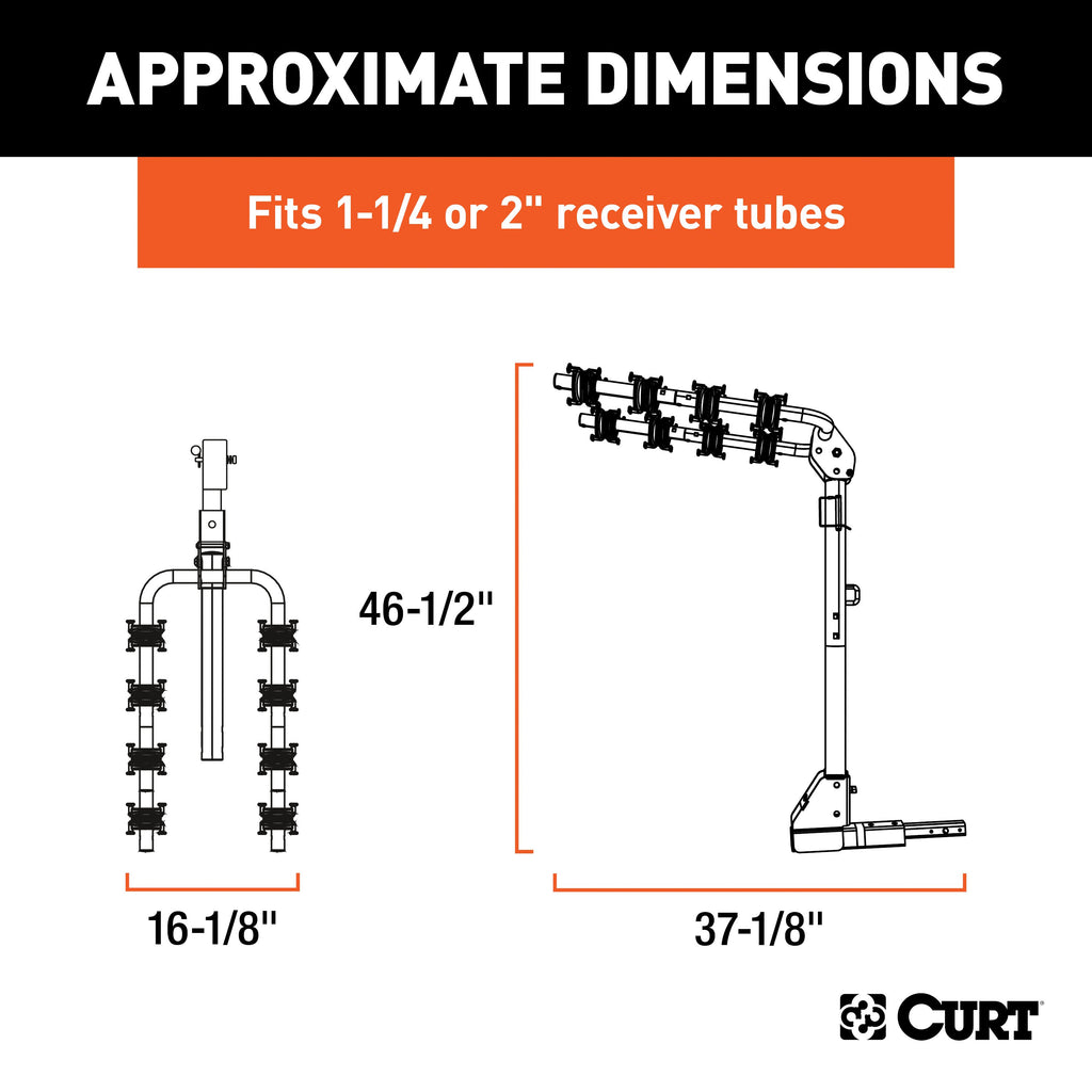 CURT 18030 Extendable Hitch-Mounted Bike Rack (2 or 4 Bikes, 1-1/4" or 2" Shank)