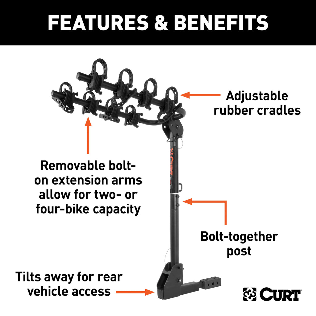 CURT 18030 Extendable Hitch-Mounted Bike Rack (2 or 4 Bikes, 1-1/4" or 2" Shank)