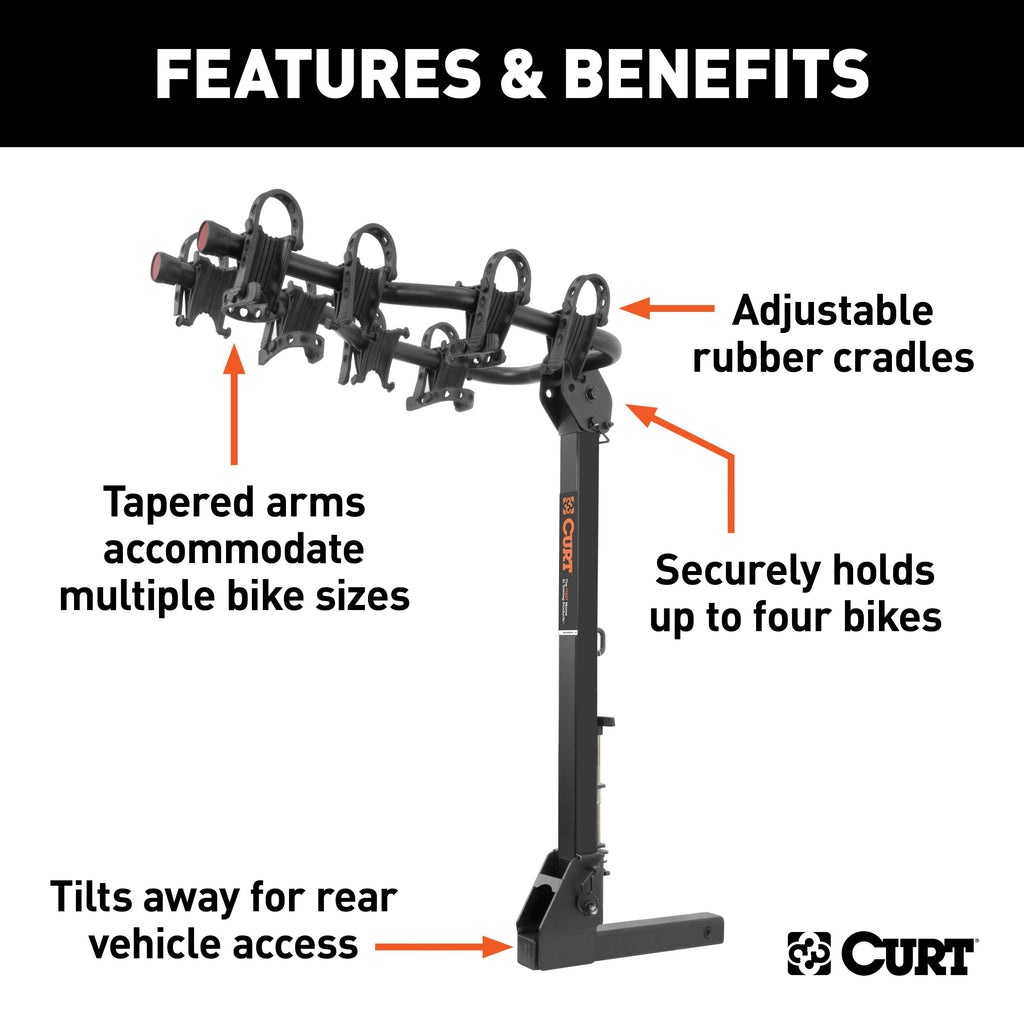 CURT 18064 Premium Hitch-Mounted Bike Rack (4 Bikes, 2" Shank)