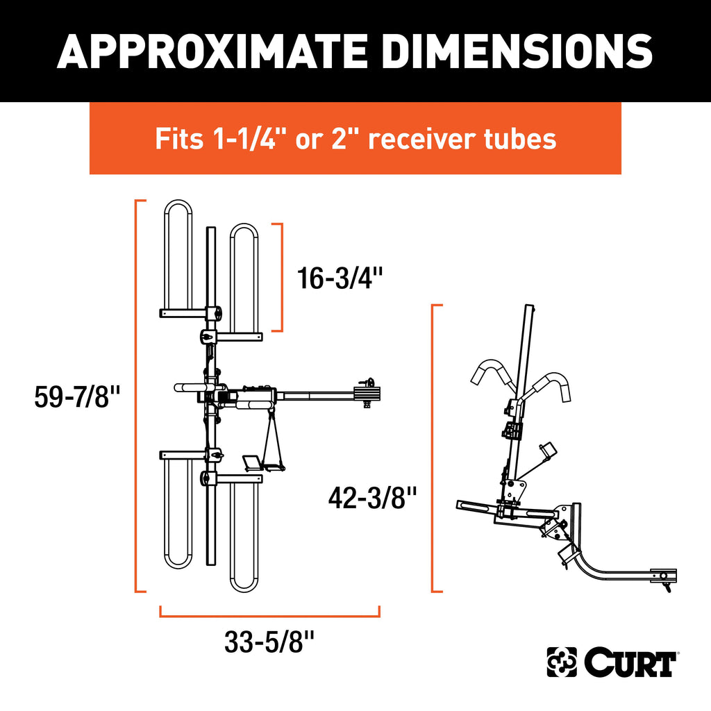 CURT 18085 Tray-Style Hitch-Mounted Bike Rack (2 Bikes, 1-1/4" or 2" Shank)