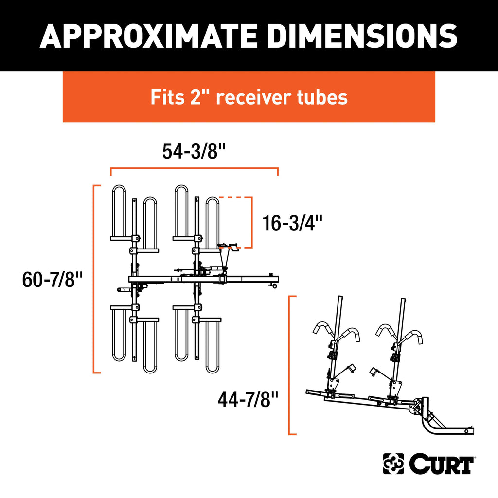 CURT 18087 Tray-Style Hitch-Mounted Bike Rack (4 Bikes, 2" Shank)