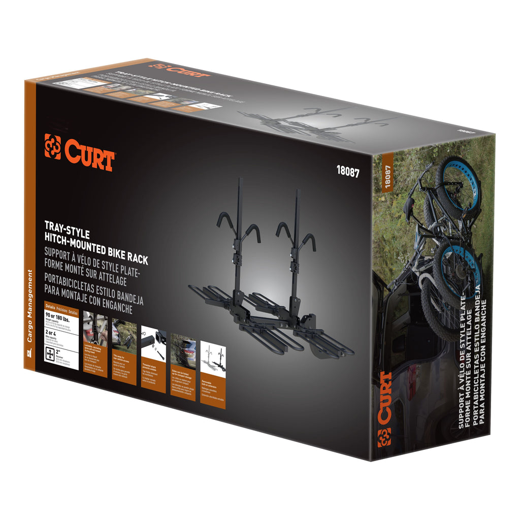 CURT 18087 Tray-Style Hitch-Mounted Bike Rack (4 Bikes, 2" Shank)