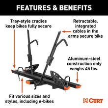 Load image into Gallery viewer, CURT 18088 Aluminum Tray-Style Hitch-Mounted Bike Rack (2 Bikes, 2" Shank)