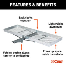 Load image into Gallery viewer, CURT 18100 60" x 20" Aluminum Tray Cargo Carrier (Folding 2" Shank, 500 lbs.)