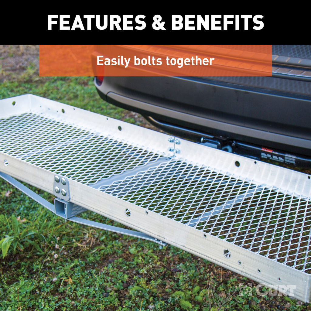 CURT 18100 60" x 20" Aluminum Tray Cargo Carrier (Folding 2" Shank, 500 lbs.)
