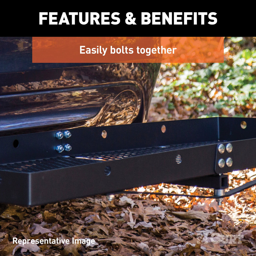 CURT 18109 60" x 20" Black Steel Tray Cargo Carrier (Folding 2" Shank, 500 lbs.)