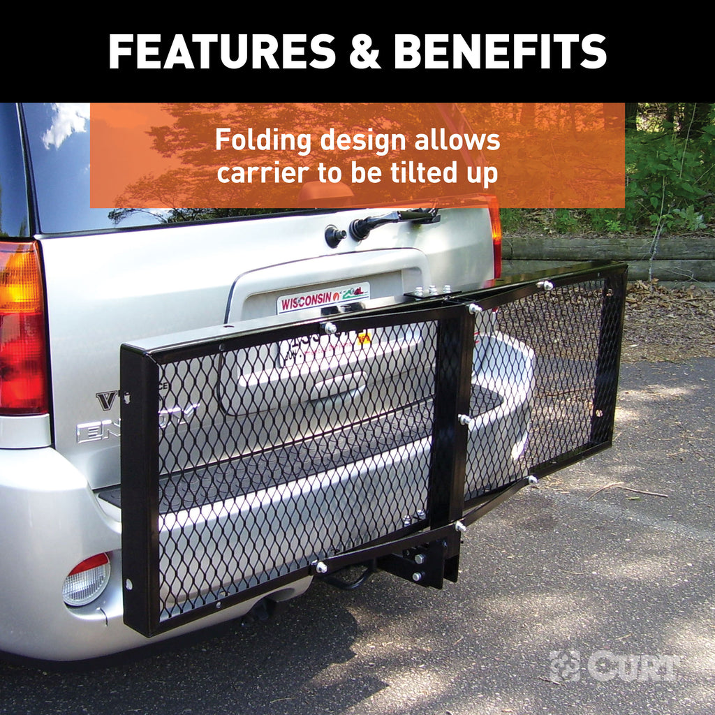 CURT 18109 60" x 20" Black Steel Tray Cargo Carrier (Folding 2" Shank, 500 lbs.)