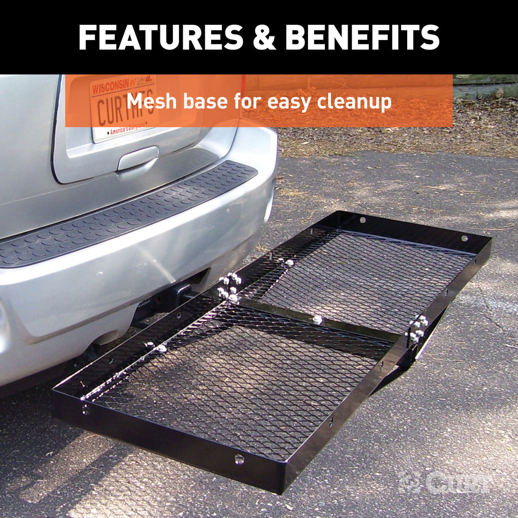 CURT 18109 60" x 20" Black Steel Tray Cargo Carrier (Folding 2" Shank, 500 lbs.)