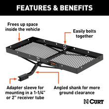 Load image into Gallery viewer, CURT 18110 48" x 20" Black Steel Tray Cargo Carrier (1-1/4", 2" Adapter, 300 lbs.)