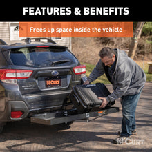 Load image into Gallery viewer, CURT 18110 48" x 20" Black Steel Tray Cargo Carrier (1-1/4", 2" Adapter, 300 lbs.)