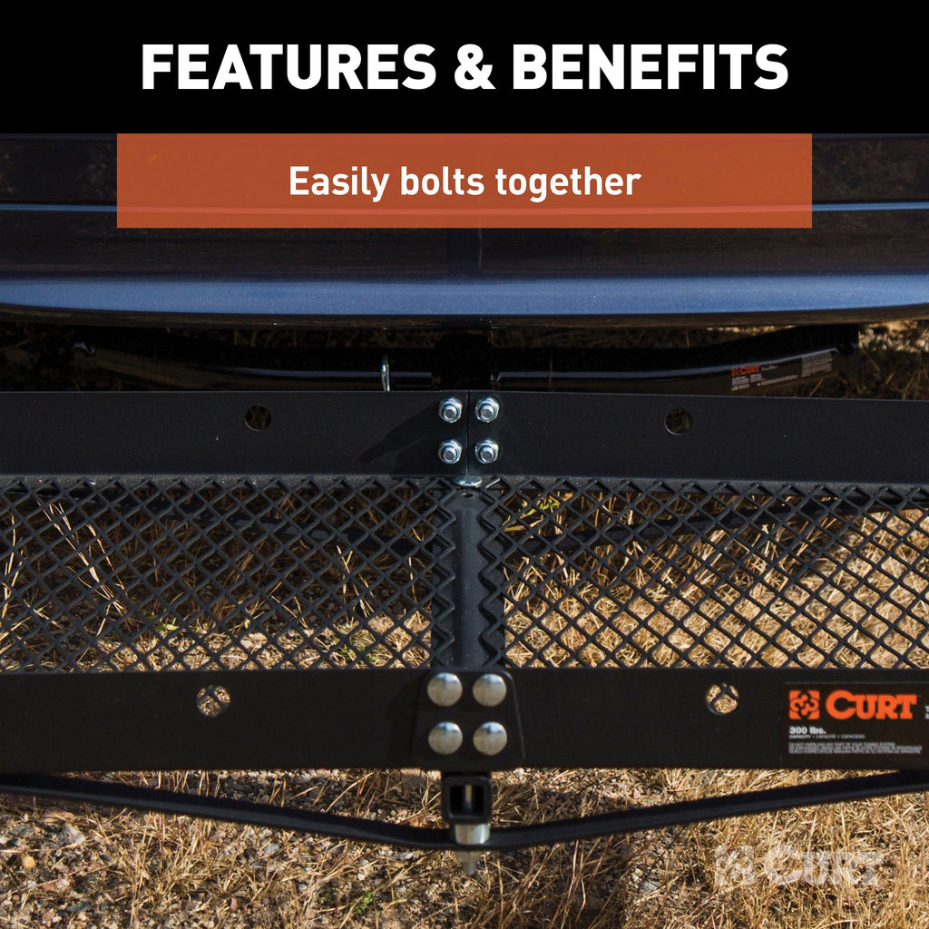 CURT 18110 48" x 20" Black Steel Tray Cargo Carrier (1-1/4", 2" Adapter, 300 lbs.)