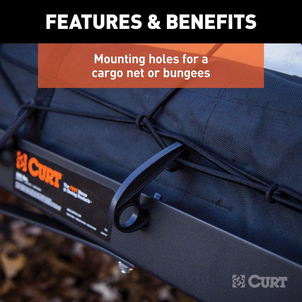 CURT 18110 48" x 20" Black Steel Tray Cargo Carrier (1-1/4", 2" Adapter, 300 lbs.)