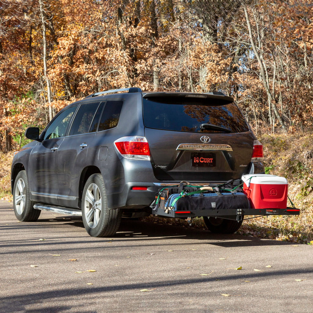 CURT 18110 48" x 20" Black Steel Tray Cargo Carrier (1-1/4", 2" Adapter, 300 lbs.)