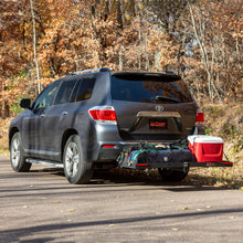 Load image into Gallery viewer, CURT 18110 48" x 20" Black Steel Tray Cargo Carrier (1-1/4", 2" Adapter, 300 lbs.)