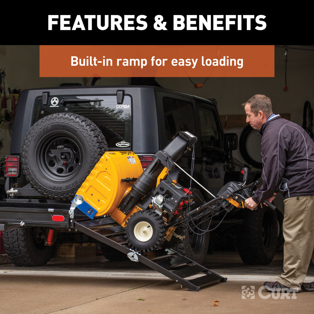 CURT 18112 50" x 30" Black Aluminum Hitch Cargo Carrier with Ramp (Folding 2" Shank)