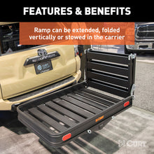 Load image into Gallery viewer, CURT 18112 50" x 30" Black Aluminum Hitch Cargo Carrier with Ramp (Folding 2" Shank)