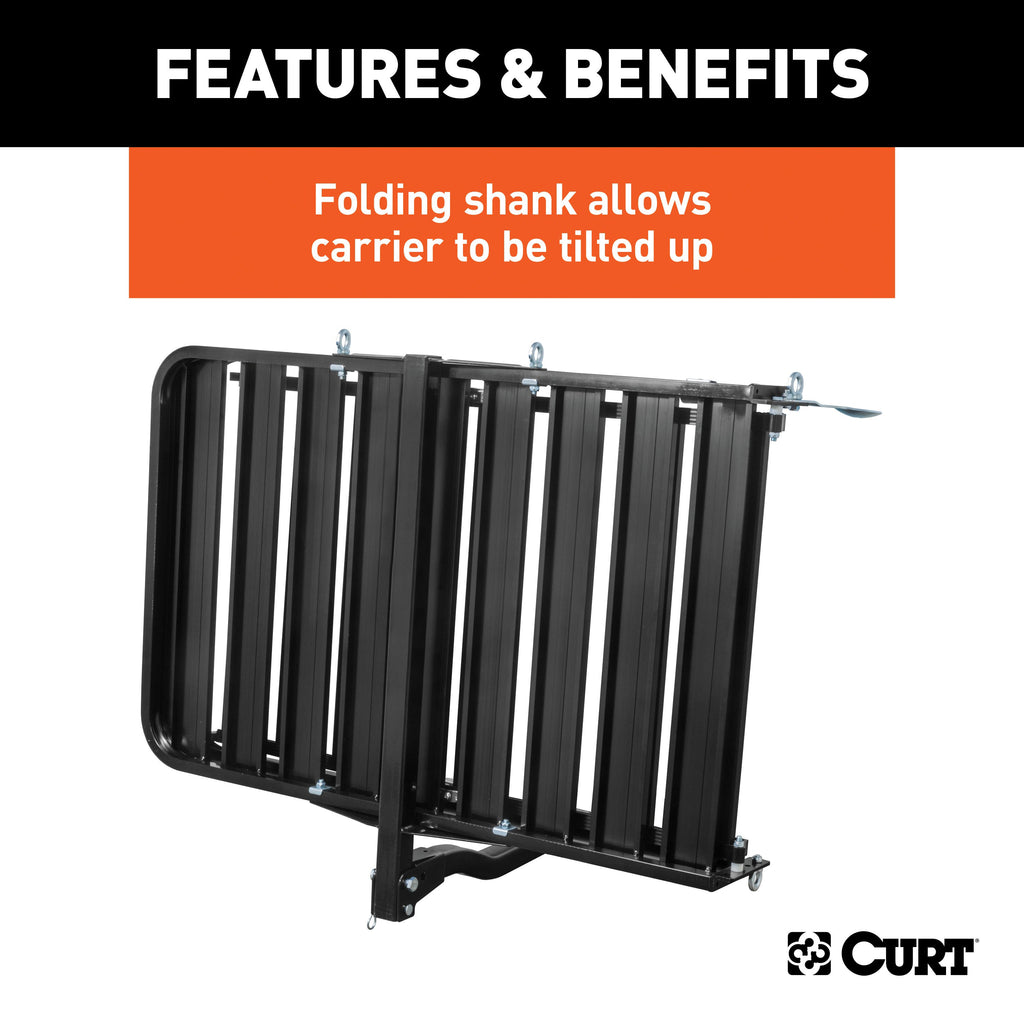 CURT 18112 50" x 30" Black Aluminum Hitch Cargo Carrier with Ramp (Folding 2" Shank)