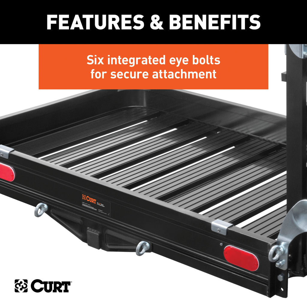 CURT 18112 50" x 30" Black Aluminum Hitch Cargo Carrier with Ramp (Folding 2" Shank)