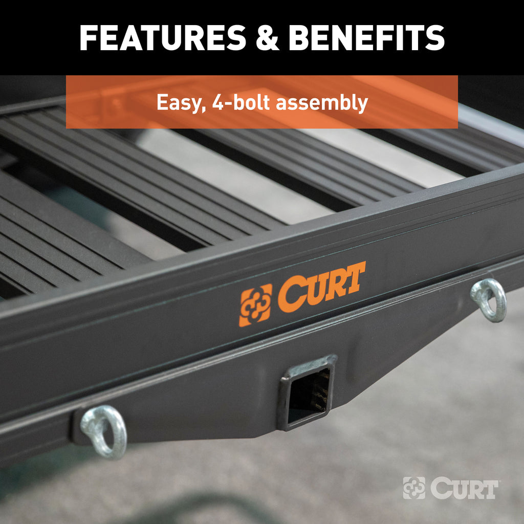 CURT 18113 49" x 22" Black Aluminum Basket Cargo Carrier (Fixed 2" Shank, 500 lbs.)