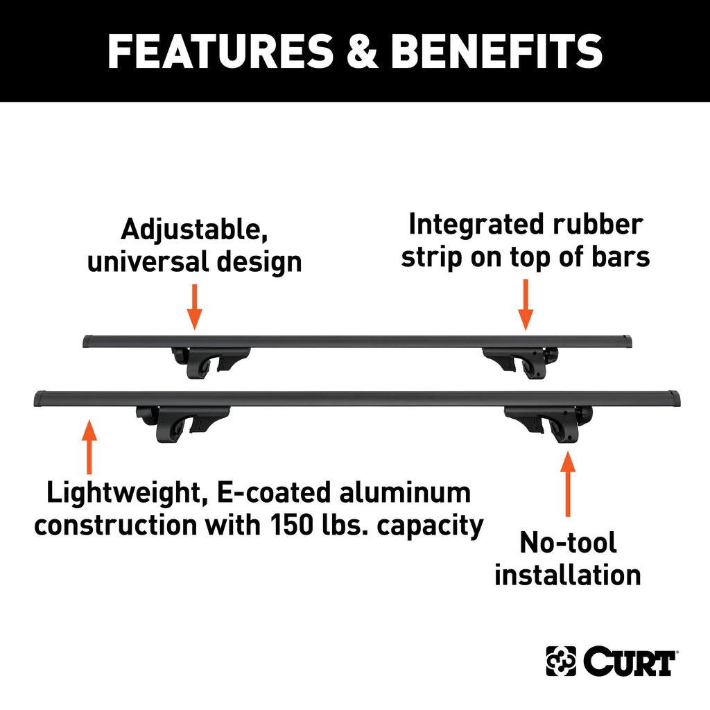 CURT 18118 53-3/8" Aluminum Universal Roof Rack Crossbars