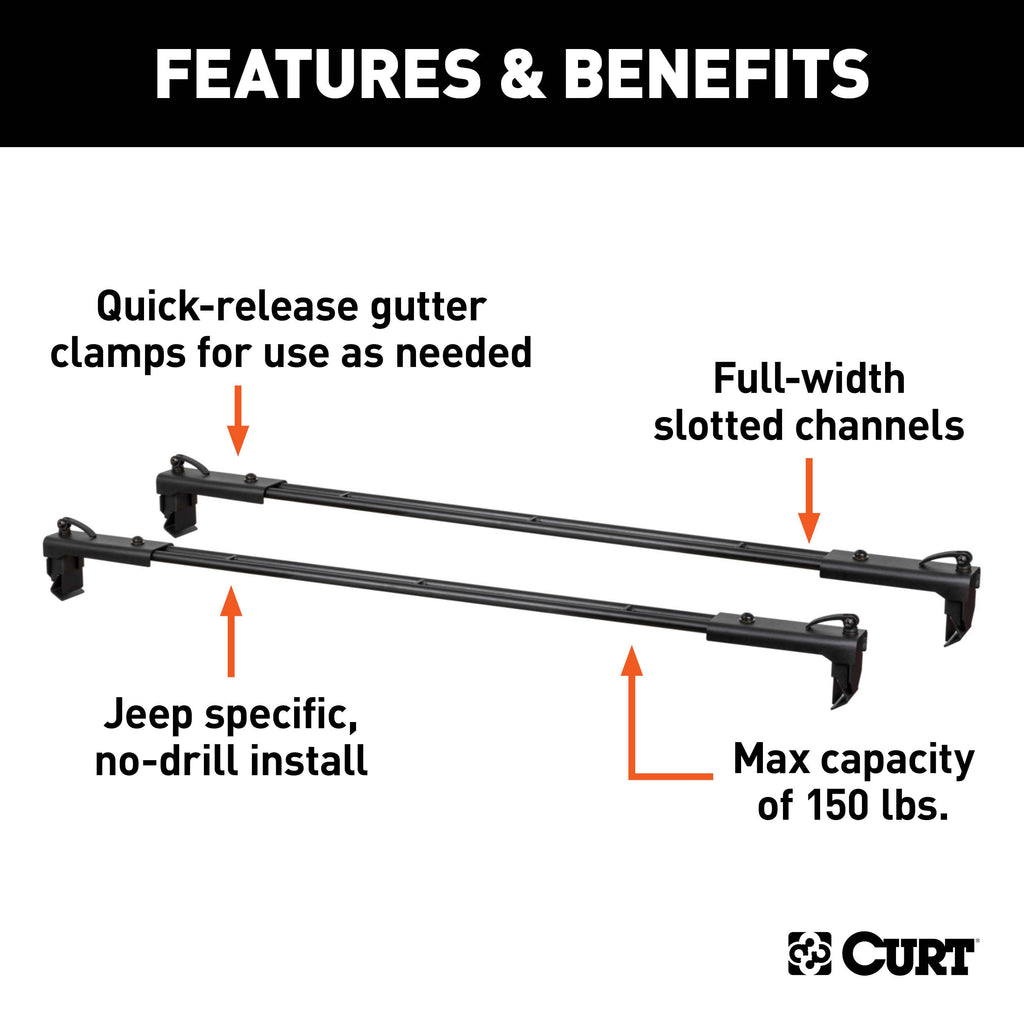 CURT 18119 Jeep Roof Rack Crossbars for Wrangler JK (2-Pack) for Select Jeep Wrangler, Jeep Wrangler JK